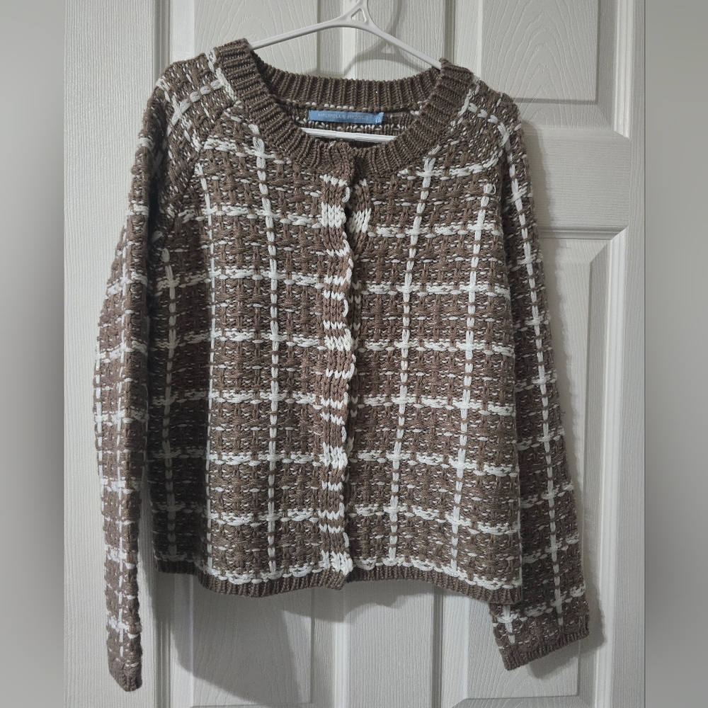 Michelle Nicole Basket Weave Wool Blend Knit Tweed Effect Snap Front Cardigan.